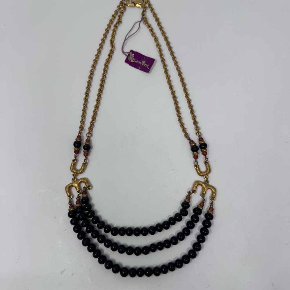 VTG Lucien Piccard Black and Gold Beaded Necklace